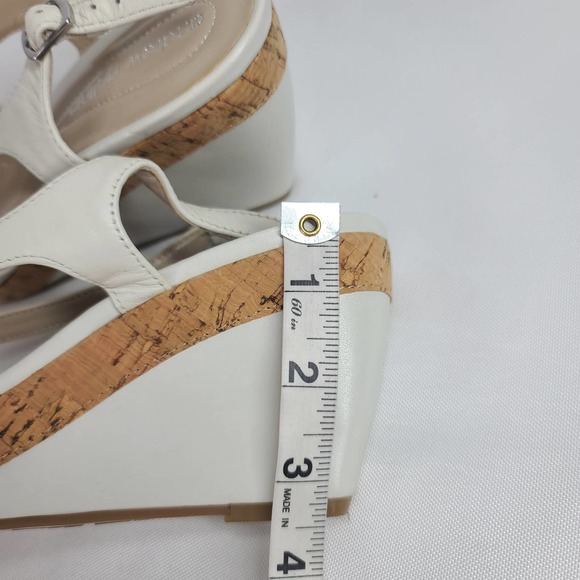 Andrew Geller Wedge Sandals 9M Cork Leather Strappy Feng Ivory Cream - Picture 11 of 13